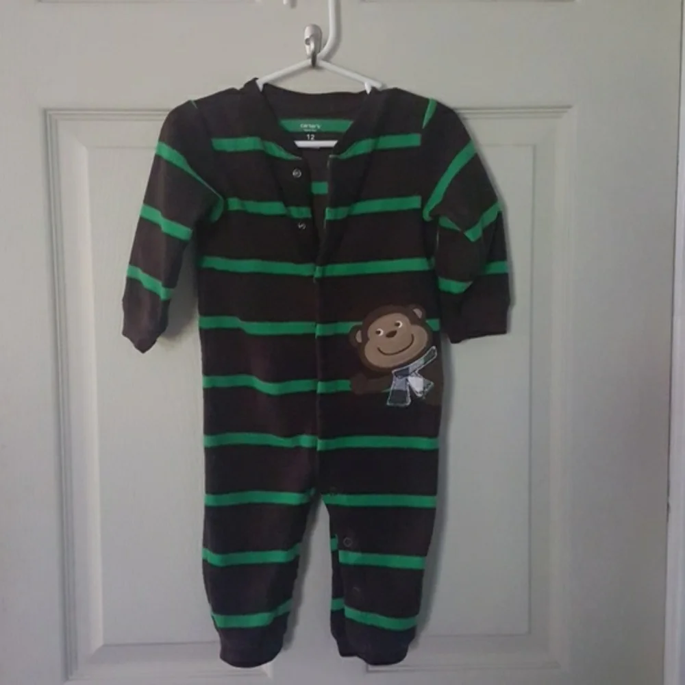 Carter's Green & Brown Snap Footless PJ Onsie-12M